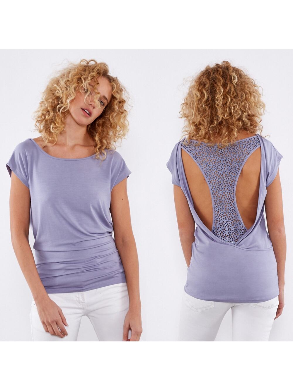 Threads 4 Thought Women's Lilac Lace Back Activewear Top - Size Small - Layered